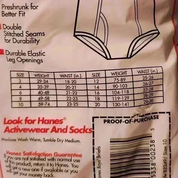 1992 Vintage Hanes 3 Pack Boys Briefs Size 10 Preshrunk White Slightly Imperfect - Picture 6 of 6